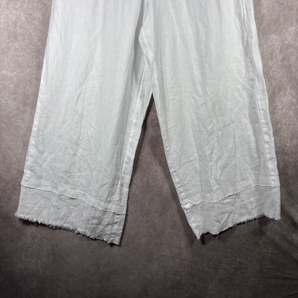 Camille & Co Pants Womens Medium White 100% Linen Wide Leg Raw Hem Boho Resort - Picture 3 of 9